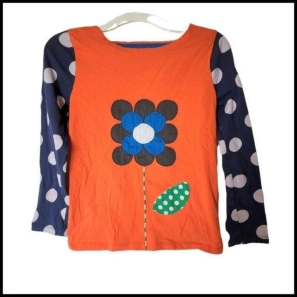 Mini Boden Long sleeve Tee Applique Orange flower Polka Dot size 9 10 Years Girl